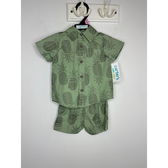 NWT Child of Mine by Carter's Baby Boy's Two Piece Green Pineapple Print Summer - Picture 2 of 3
